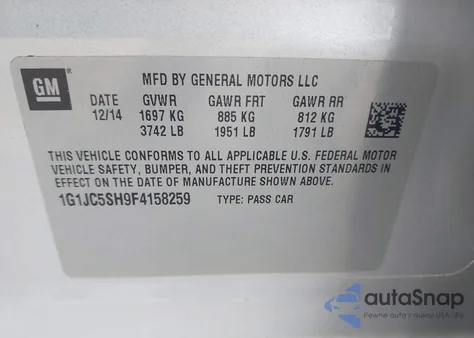 2015 Chevrolet Sonic Lt Auto from USA, damaged, VIN 1G1JC5SH9F4158259